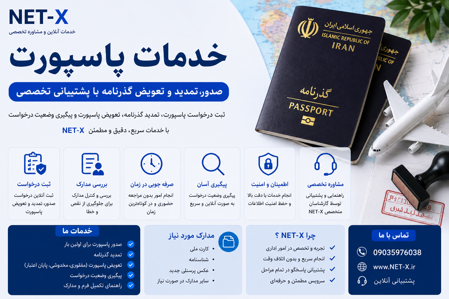 خدمات درخواست پاسپورت، صدور و تمدید گذرنامه با پشتیبانی تخصصی NET-X