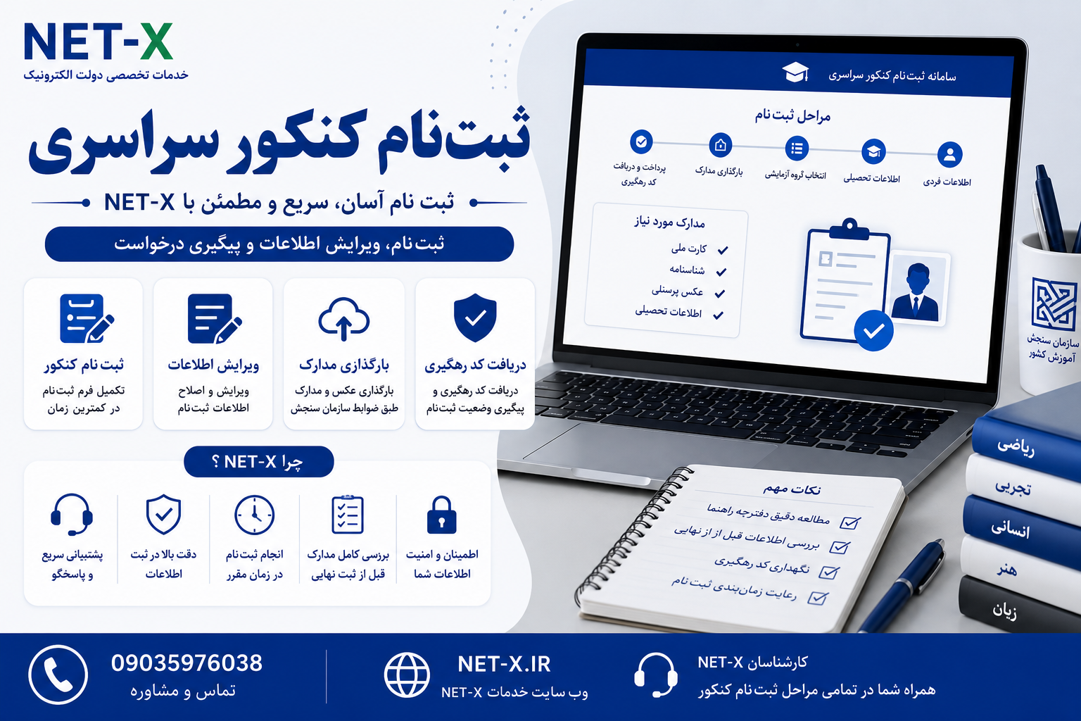 خدمات ثبت نام کنکور سراسری، ویرایش اطلاعات و دریافت کد رهگیری با NET-X