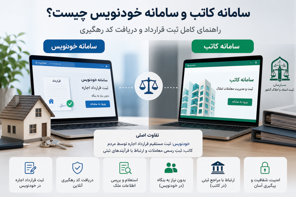 آموزش سامانه کاتب و سامانه خودنویس برای ثبت قراردادهای ملکی، دریافت کد رهگیری و انجام معاملات رسمی املاک.